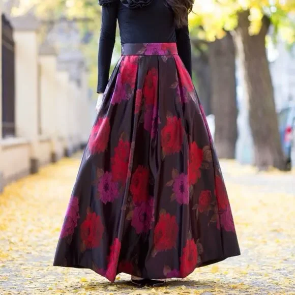 Eliza J Skirts Eliza J Multi Floral Jacquard Maxi Ball Skirt